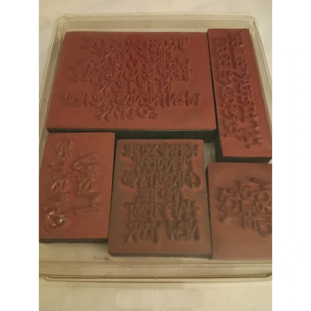 Stampin Up Vintage Wood Rubber Stamps Warmest Good Greetings Holiday 13pc